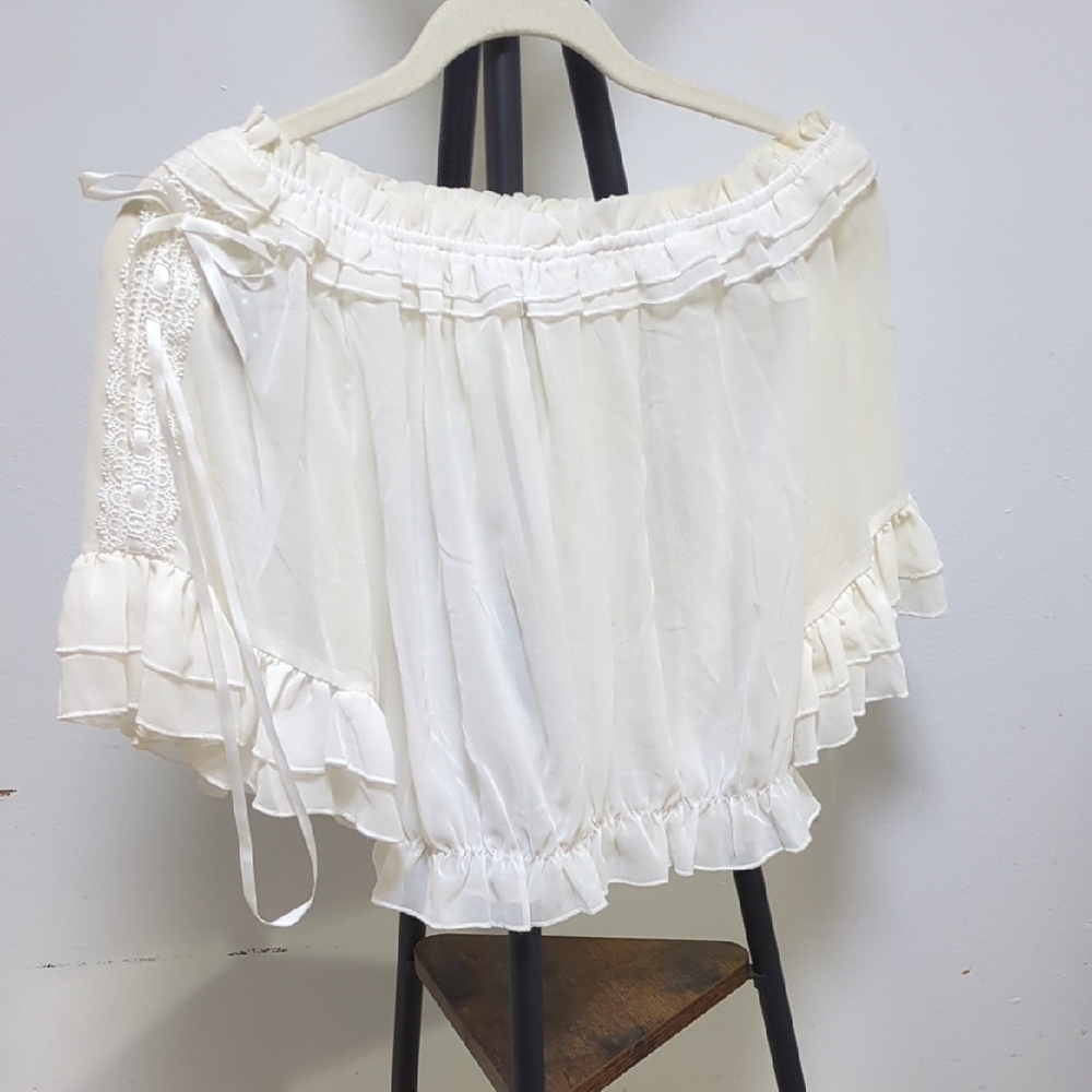 Ruffled Off-Shoulder Cream Blouse - Picture 4 of 4